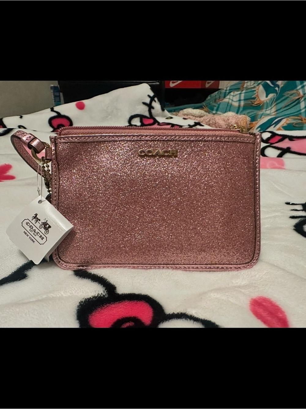 Coach Rose Pink Glitter Wristlet